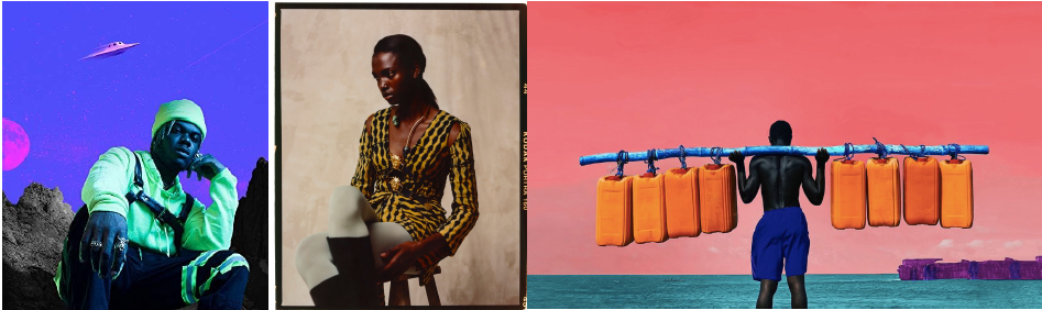 Collage of contemporary African creative and fashion imagery.