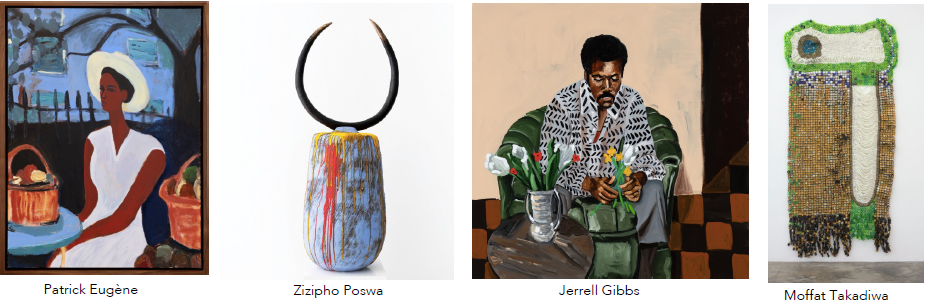 Collage of painting, jewellery, portraiture and textile art.